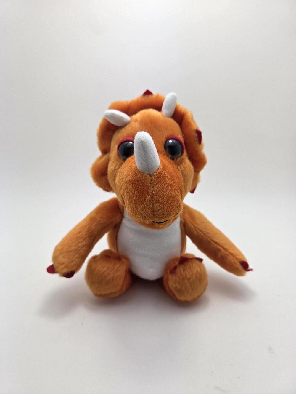 Vintage Kinder Orange Triceratops Plush with No Tag, Dinosaur Plush (6 inch)
